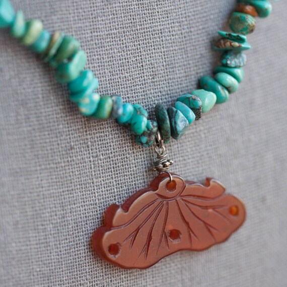 Vintage Turquoise and Carnelian Necklace, Vintage… - image 3