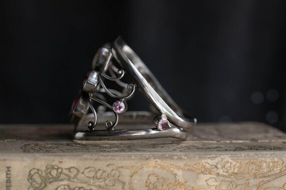 Sterling Silver Statement Cuff Bracelet with Pink… - image 5