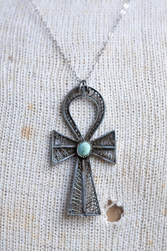 Antique Egyptian Silver Filigree Ankh Pendant, Hand M… - Gem