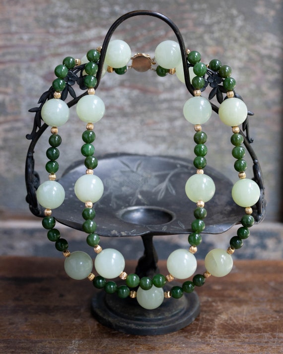 Vintage Estate Jade & Serpentine Necklace, Vintag… - image 2