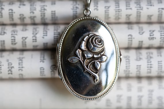 Vintage White Gold Filled Rose Locket, Vintage Ros