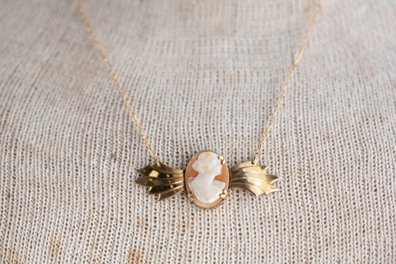 1940's Cameo Necklace, Retro Modern Gold Filled C… - image 4