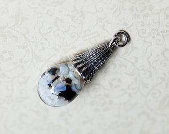 1940's Sterling Silver Floating Opal & Onyx Charm, Vintage Sterling Floating Opal Charm, Opal Pendant, Opal Jewelry, October Birthstone