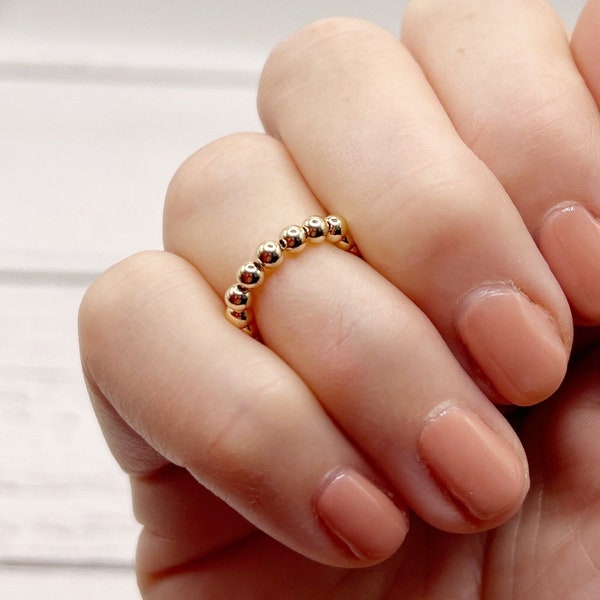 14k Gold Filled Bead Stretch Ring, 14k Gold Filled Stacking Ring, Gift for Friend, Gold Jewellery, Thumb Ring, Minimalist Ring