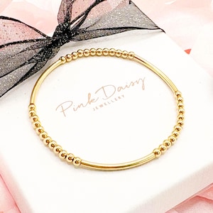 14k Gold Filled Noodle Bead Stretch Armband: Boho Stacking Armreif