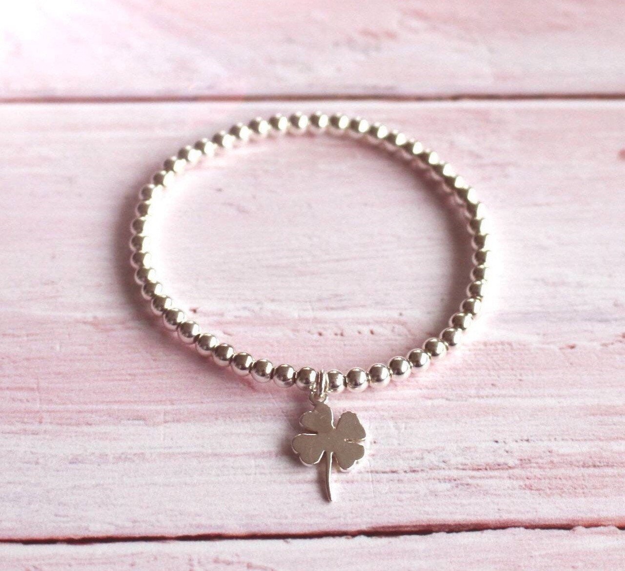 Four Leaf Clover Bracelet 925 Sterling Silver 4mm Bead | Etsy