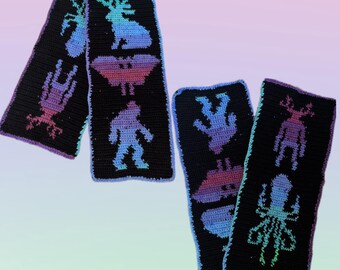 bufanda tapiz de ganchillo de críptidos