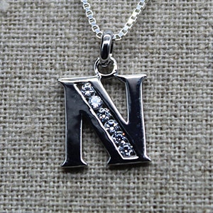 Pendentif Lettre N, Pendentif Argent, Pendentif Zirconium Cubique, Pendentif Alphabet, Pendentif Initial, Collier Lettre N, Bijoux Initiaux