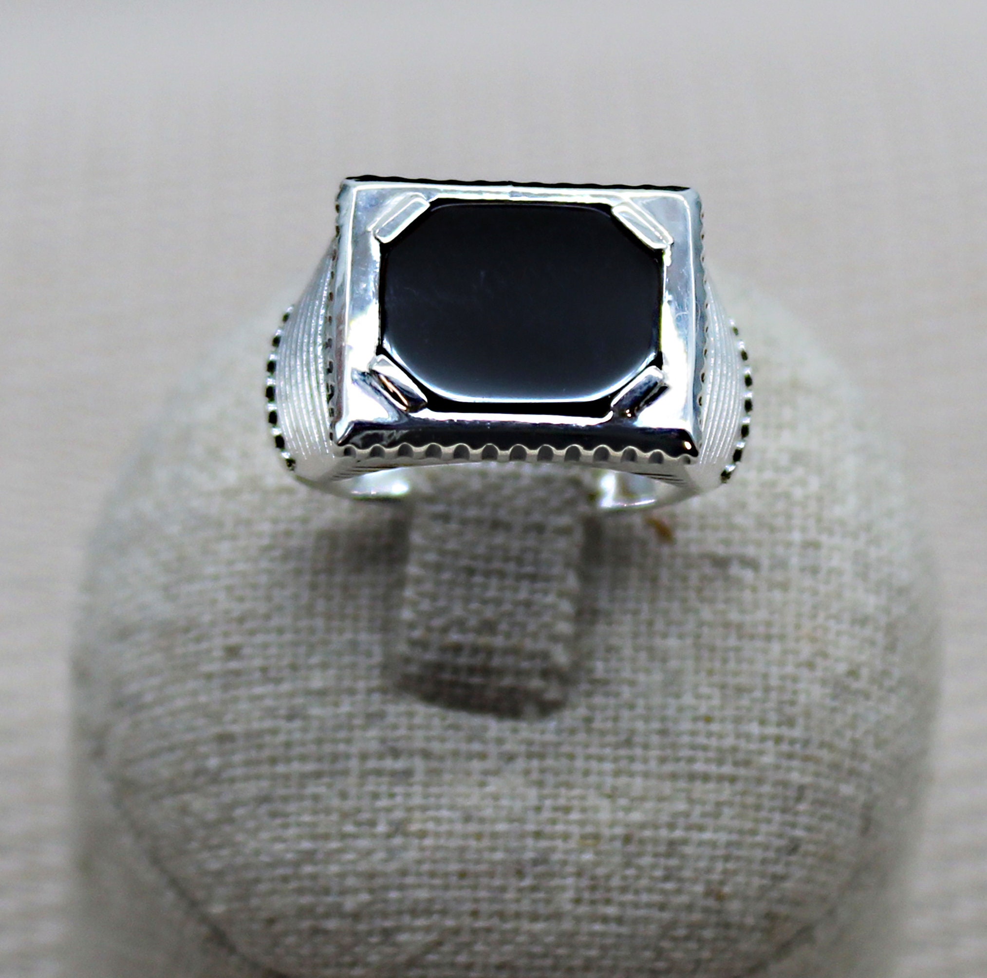 Bague Chevalière Unisexe Argent 925 Avec Onyx/agate Noire 10x12mm - Tailles 58 à 64