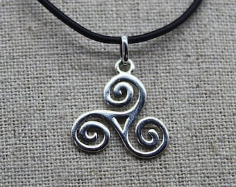 Black Cord Necklace, Silver Pendant, Breton Pendant, Triskel Pendant, Necklace Pendant, Necklace Cord, Short Necklace, Celtic Jewelry