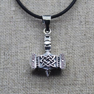 Thor's Hammer Pendant, Silver Pendant, Necklace Cord, Viking Pendant, Leather Cord Pendant, Viking Necklace, Viking Jewelry, Nordic Jewelry