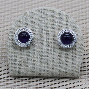 Button Earrings, 925 Silver Ear Studs, Amethyst Earrings, Zirconia Earrings, Delicate Earrings, Cabochon Earrings, Zodiac Earrings
