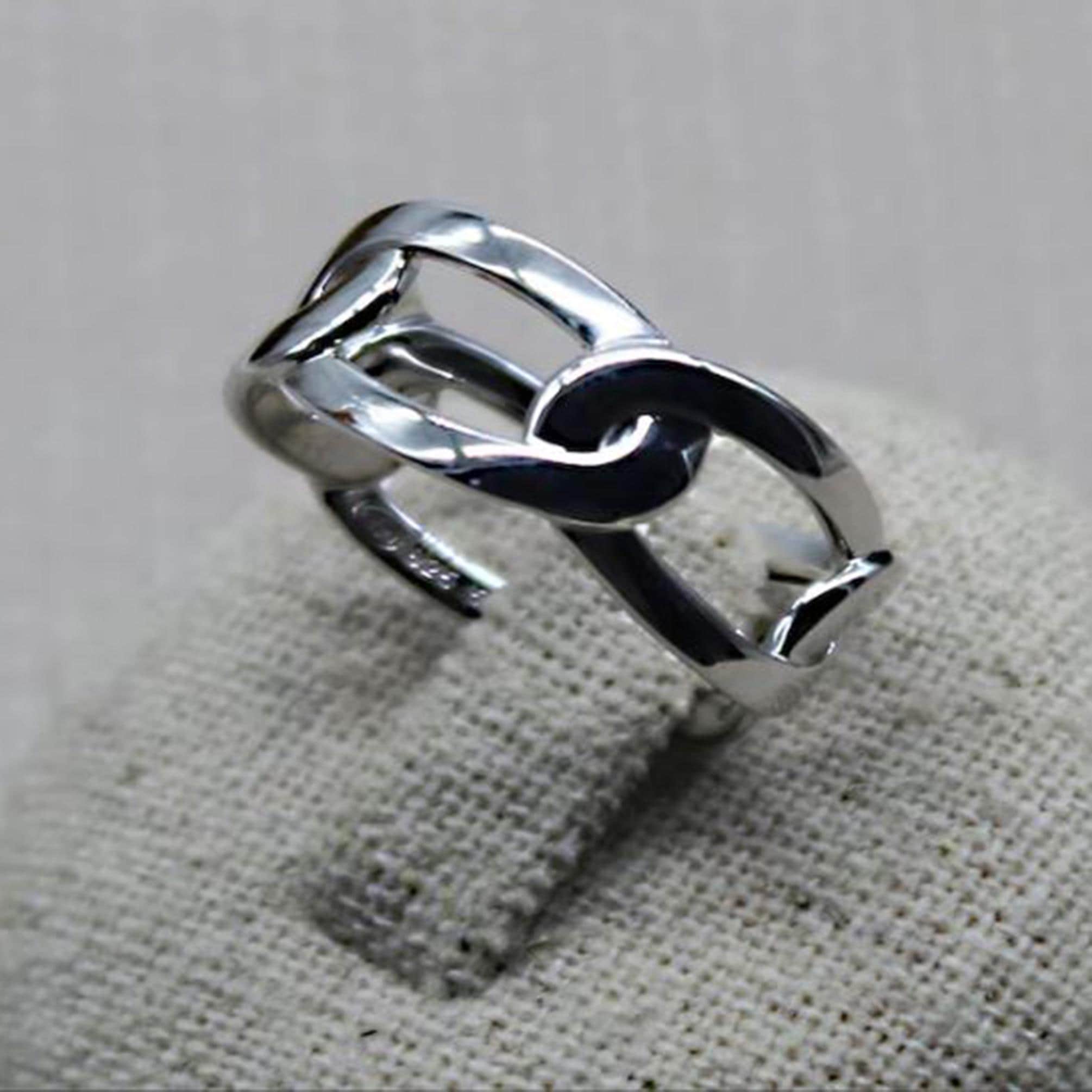 Sterling Silver Chain Ring – 925 Silver Band 10mm Wide – Unisex 