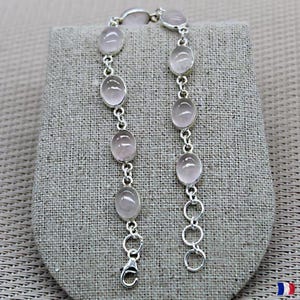 Sterling Silver Bracelet with Natural Rose Quartz – Elegant Boho Chic Women’s Jewelry – Romantic Gift for Anniversary or Wedding