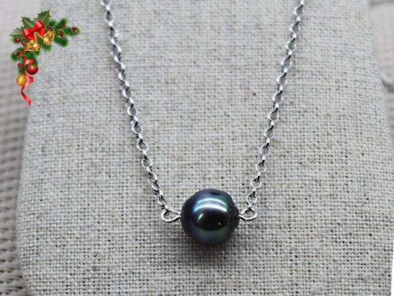 Parure De Bijoux En Argent Sterling 925 Avec Perle Noire Swarovski - Collier 45 Cm Et Boucles D'oreilles - Cadeau Femme élégant