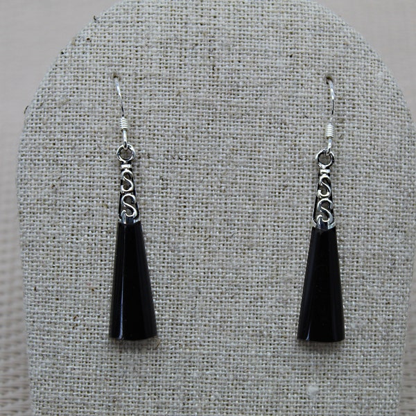 Boucles d'oreilles en Onyx Noir, Boucles d'oreilles Argent Sterling, Boucles d'oreilles Simples, Boucles d'oreilles Ajourées