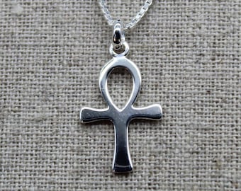 925 Silver Ankh Pendant, Egyptian Cross Necklace, handmade jewelry for Women or Men available with or without Silver chain.