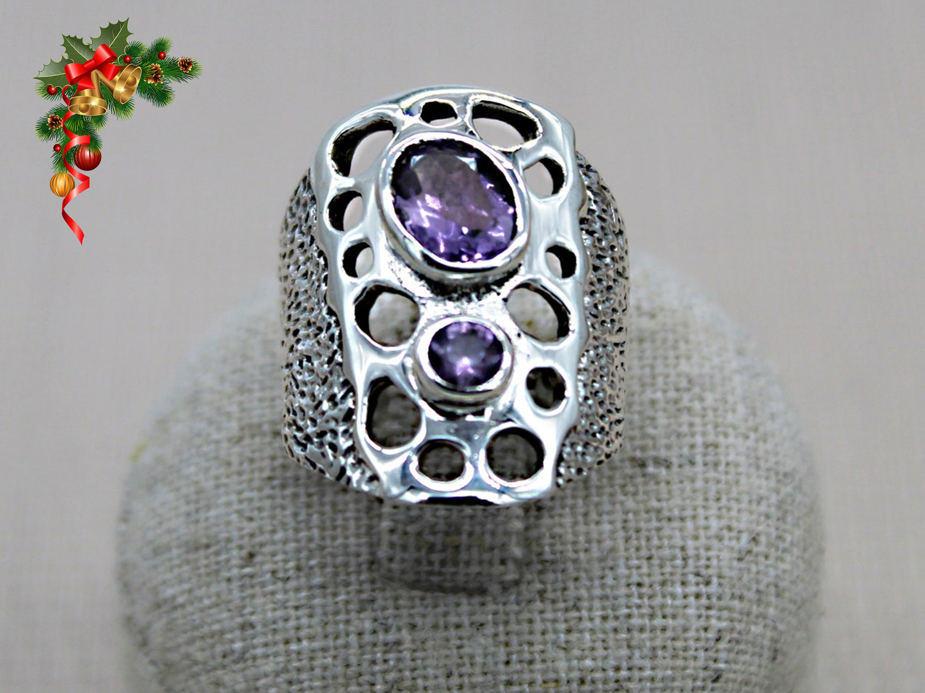 Anillo de diseno original anillo martillado anillo de plata 925 anillo de amatista anillo de banda gruesa anillo purpura Etsy Mexico