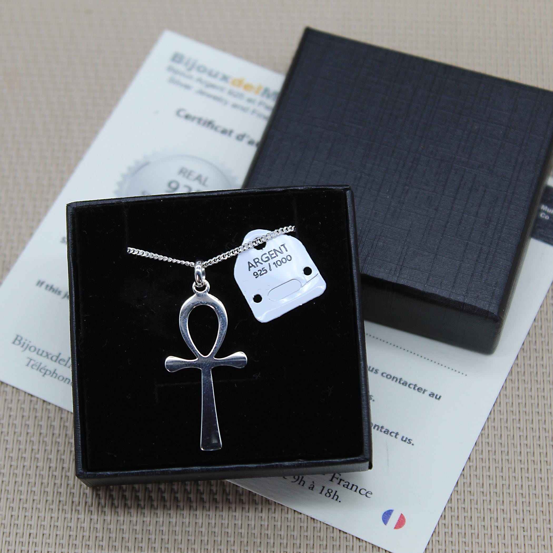 Collar Ankh De Plata De Ley 925 - Colgante Cruz Egipcia, Símbolo Jeroglífico, Regalo Unisex En Caja De Regalo