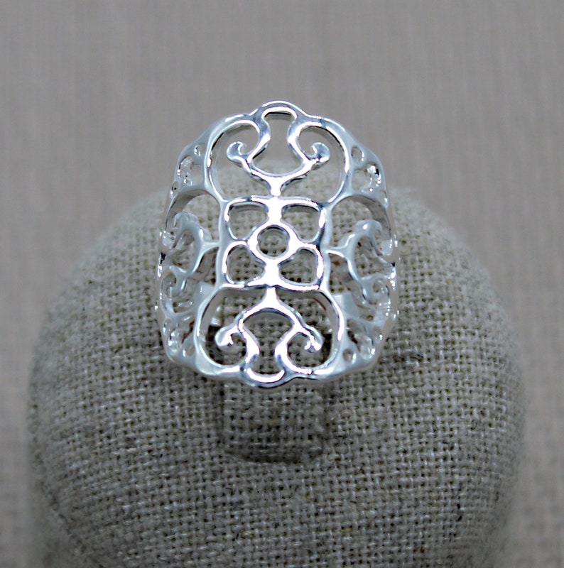 Bague Argent 925 Filigrane, anneau large ajourée