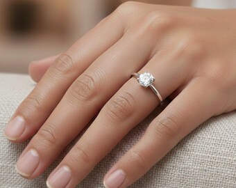 Bague Solitaire En Argent Massif Avec Zirconium - Taille 53 - Occasion