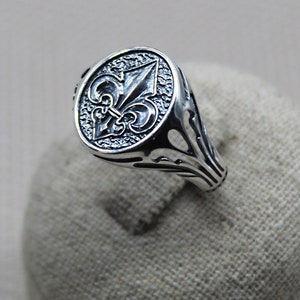 Chevalière Fleur de Lys, Bague en Argent 925, Bague de Lys, Chevalière Pour Homme, Chevalière en Argent, Bague Royale, Bijoux Pour Hommes image 3