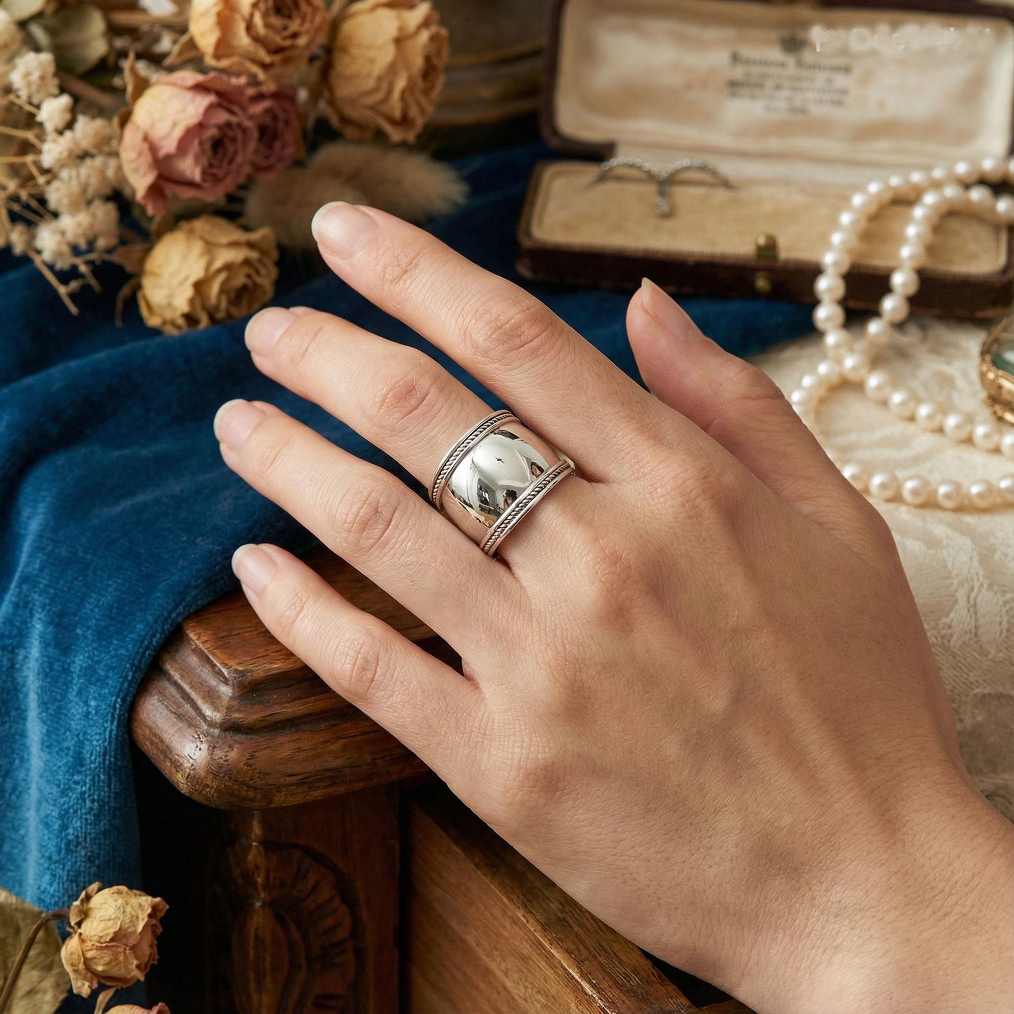 Bague Argent 925 Large Bombée Ajourée - Taille 50 à 68 - Chevalière Unisexe Mixte - Neuf Avec étiquettes