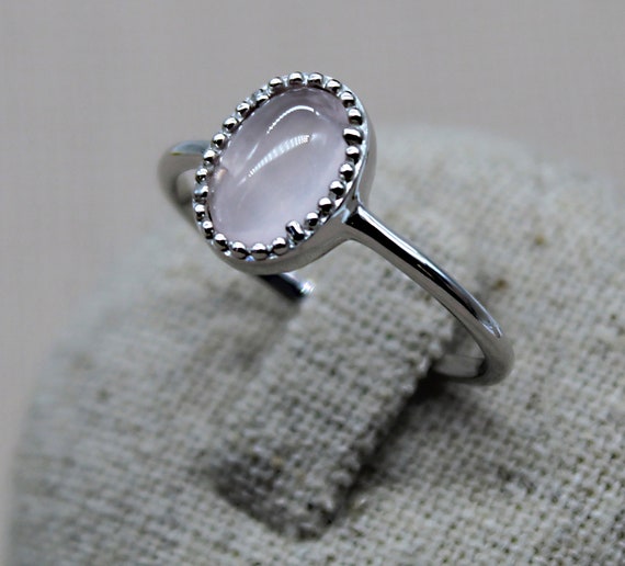 Bague Ovale Argent 925 quartz rose taille de l'anneau disponible 52 et 58 France