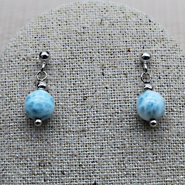 Pendientes Larimar, Pendientes colgantes, Pendientes plata 925, Pendientes cabujón, Joyas Larimar, Pendientes piedra, Pendientes delicados