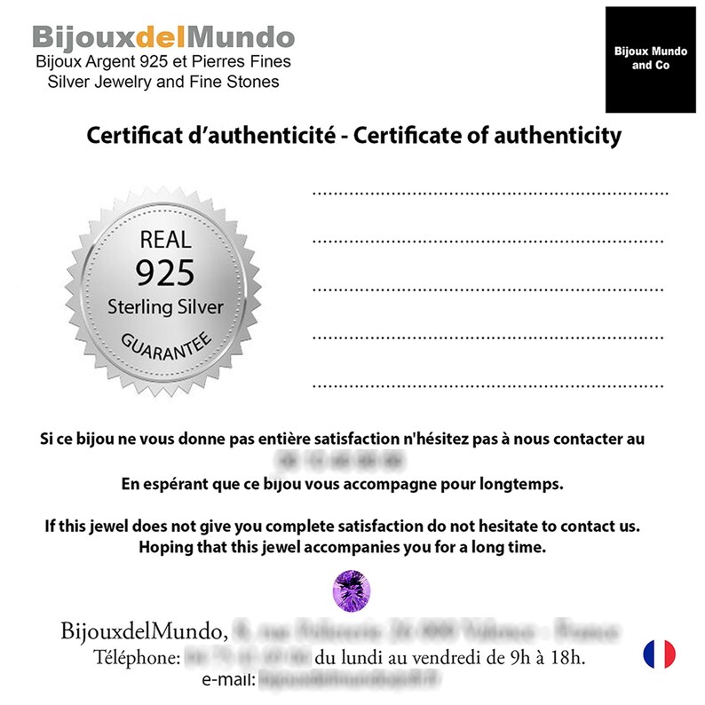 Certificat d'authenticité Bijoux del Mundo
