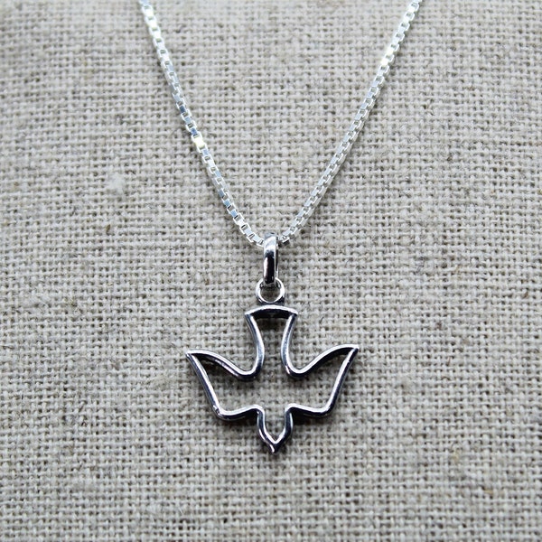 Pendentif Argent massif Colombe, Symbole de la Paix, Pendentif Oiseau Volant, Collier en Argent, Chaîne Pendentif, Bijoux Minimalistes.