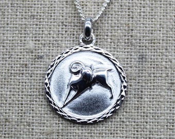 Astrological Sign Pendant 925 Silver. Aries Zodiac Necklace. Horoscope Jewelry Unisex. Astrology Gift.