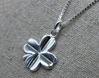 Pendentif Trèfle Quatre Feuilles Argent 925. Collier Porte-Bonheur Chance. Bijou Minimaliste Mixte