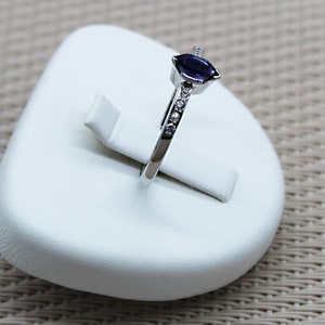 Fine 925 Silver Iolite and Cz Diamond Ring. Handmade Jewelry Minerals Silver 925 Rhodium Plated Women. Sterling Silver Water Sapphire Ring. image 4