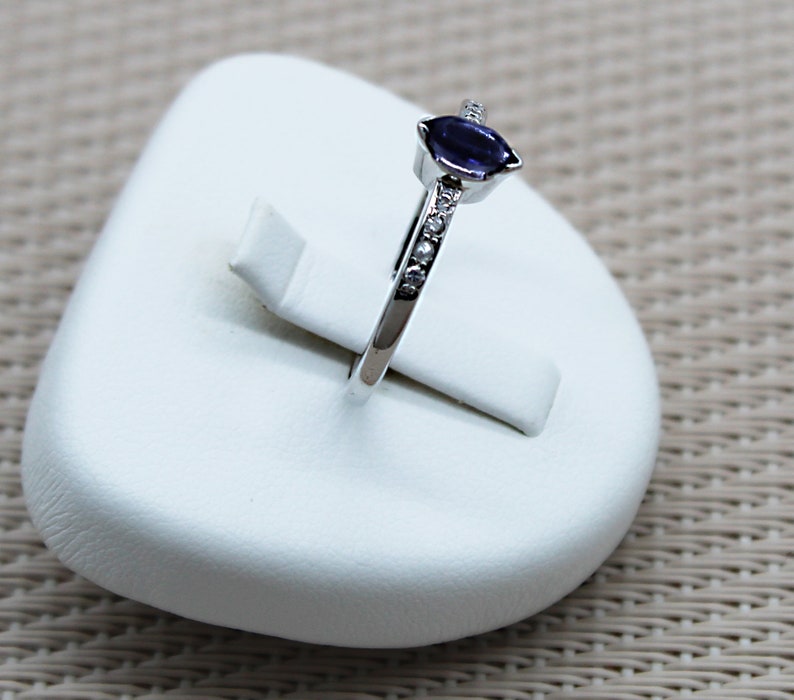 Fine 925 Silver Iolite and Cz Diamond Ring. Handmade Jewelry Minerals Silver 925 Rhodium Plated Women. Sterling Silver Water Sapphire Ring. image 4