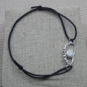 Bracelet Corse Œil de Sainte Lucie Argent cordon noir élastique et réglable toutes tailles, Bracelet Œil de Shiva, Bijou fait main