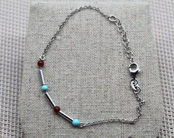 Turquoise Bracelet, Carnelian Bracelet, 925 Silver Bracelet, Tube Bracelet, Dainty Bracelet, Chain Bracelet, Stone Bracelet, Classic Jewelry