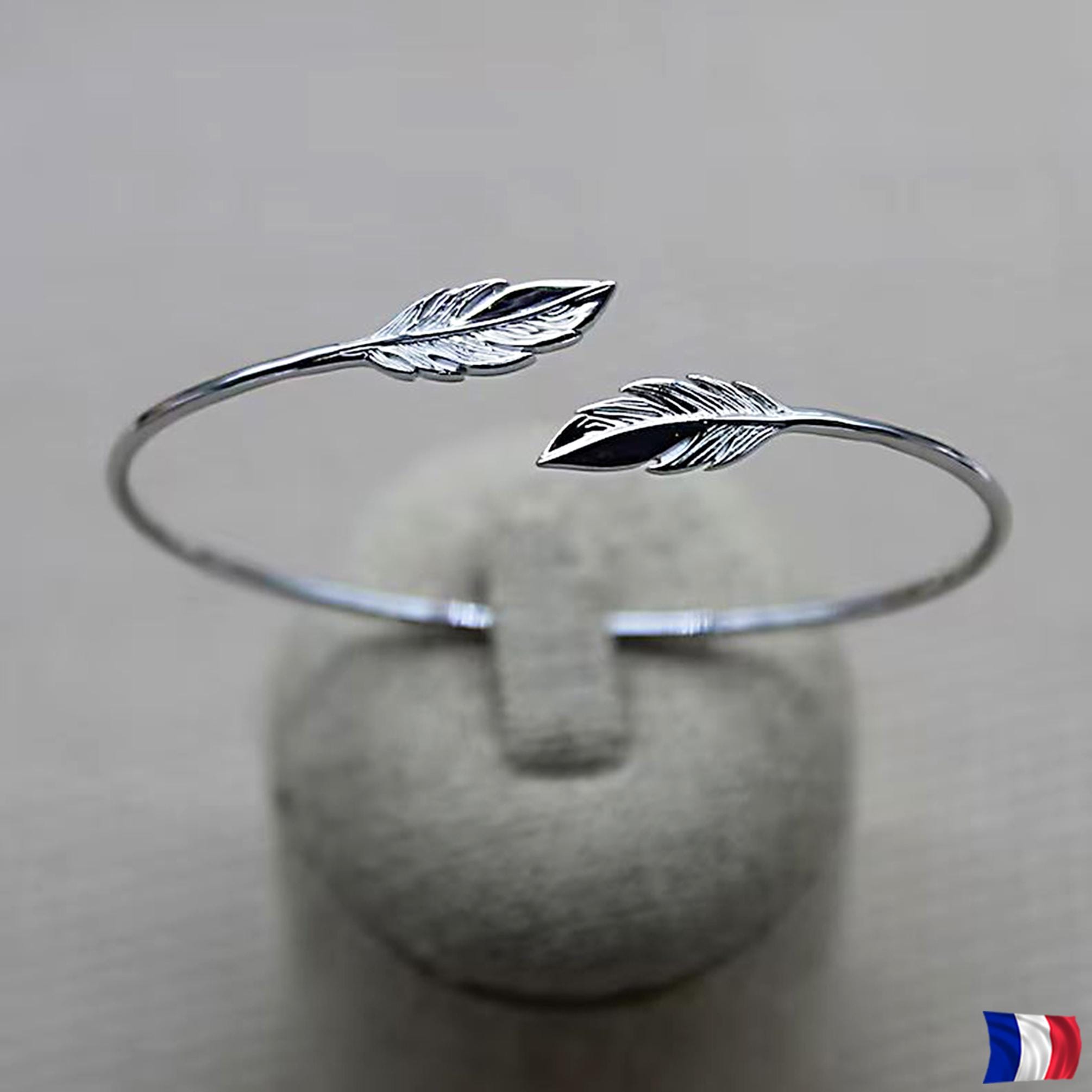 Sterling Silver Leaf Bangle Bracelet – Minimalist Elegant Jewelry