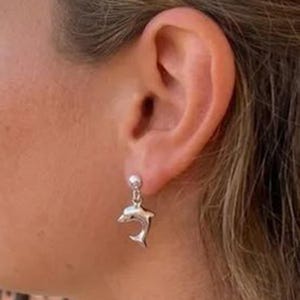 Orecchini in argento con delfino, orecchini con mammiferi, orecchini nautici, orecchini oceanici, gioielli da donna, pendientes de animales