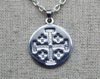925er Silber-Jerusalem-Kreuz-Medaille, massiver Silber-Heiliges-Land-Kreuz-Anhänger aus massivem Silber – altes Emblem der östlichen Christen