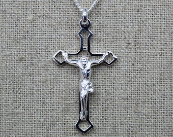 Sterling silver crucifix pendant 925 – Christian cross necklace – religious jewelry for men and women – symbol of faith