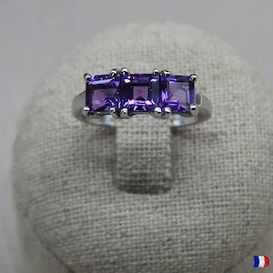 Square Amethyst Silver Ring. 925 Silver Jewelry with Fine Purple Stones. Silver ring Women's handmade ring Quartz Violets Silver