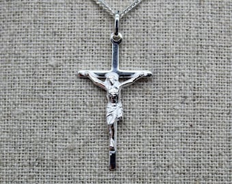 Sterling silver Crucifix pendant, Catholic cross necklace, Jesus Christ pendant Women or Men model with or without Silver chain.