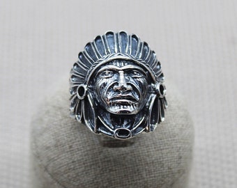Indian Head Ring, Native American Ring, Heavy Silver Ring, Indian Chief Ring, Mens Ring, Biker Ring, Hipster Ring, Navajo Ring, Popular Ring