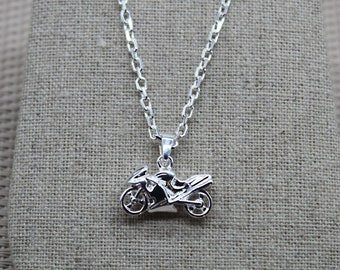 Pendentif Moto, Pendentif en Argent 925, Collier de Moto, Collier en Argent, Chaîne en Argent Sterling, Collier de Chaîne, Collier Pendentif