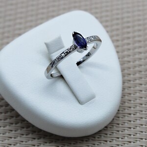 Fine 925 Silver Iolite and Cz Diamond Ring. Handmade Jewelry Minerals Silver 925 Rhodium Plated Women. Sterling Silver Water Sapphire Ring. image 3