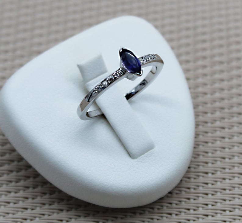 Fine 925 Silver Iolite and Cz Diamond Ring. Handmade Jewelry Minerals Silver 925 Rhodium Plated Women. Sterling Silver Water Sapphire Ring. image 3