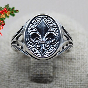 Chevalière Fleur de Lys, Bague en Argent 925, Bague de Lys, Chevalière Pour Homme, Chevalière en Argent, Bague Royale, Bijoux Pour Hommes image 9