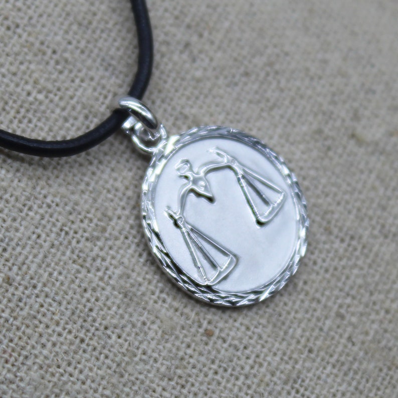 925 Sterling Silver Libra Zodiac Sign Pendant With or Without Leather ...