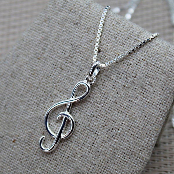 Pendentif Clef de Sol, Pendentif Note de Musique, Pendentif Argent 925, Collier Chaîne, Collier Argent Sterling, Pendentif Clef Symbole